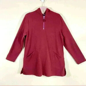 Susan Graver Weekend French Terry 3/4 Zip Long Sleeve Hooded Tunic Top Size M